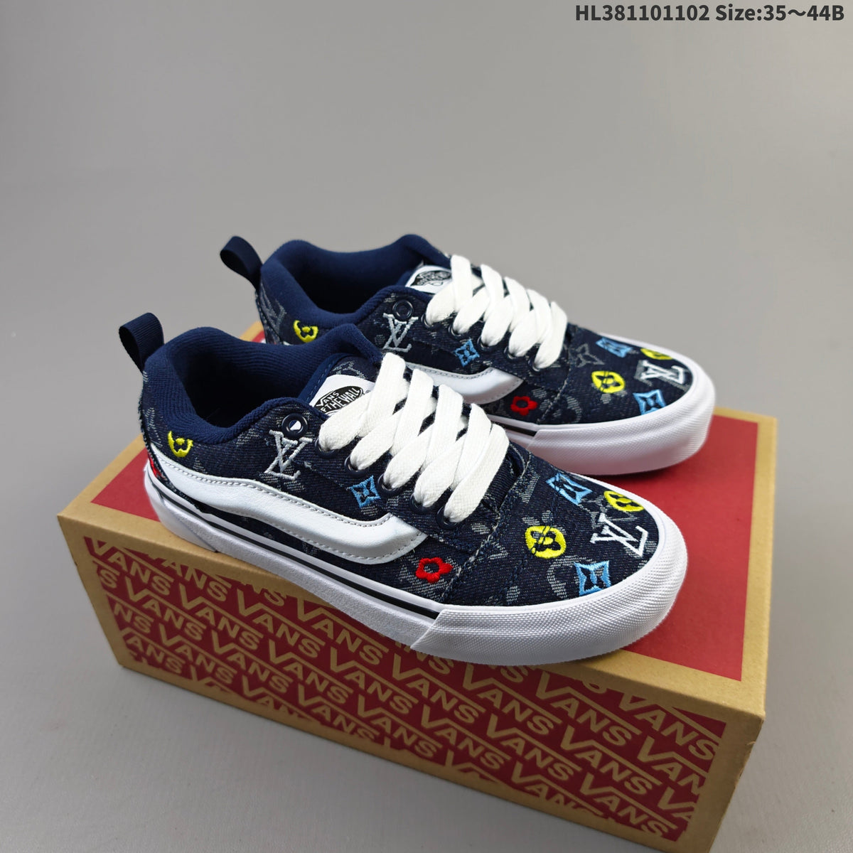 Vans Knu Skool Low-Top Sneakers in Navy Monogram in Denim - product image from the listing.