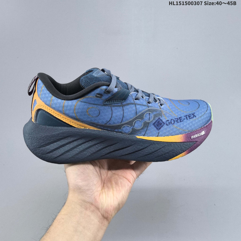 Blue and Orange Saucony Triumph 22 Running Shoes - product image from the listing.