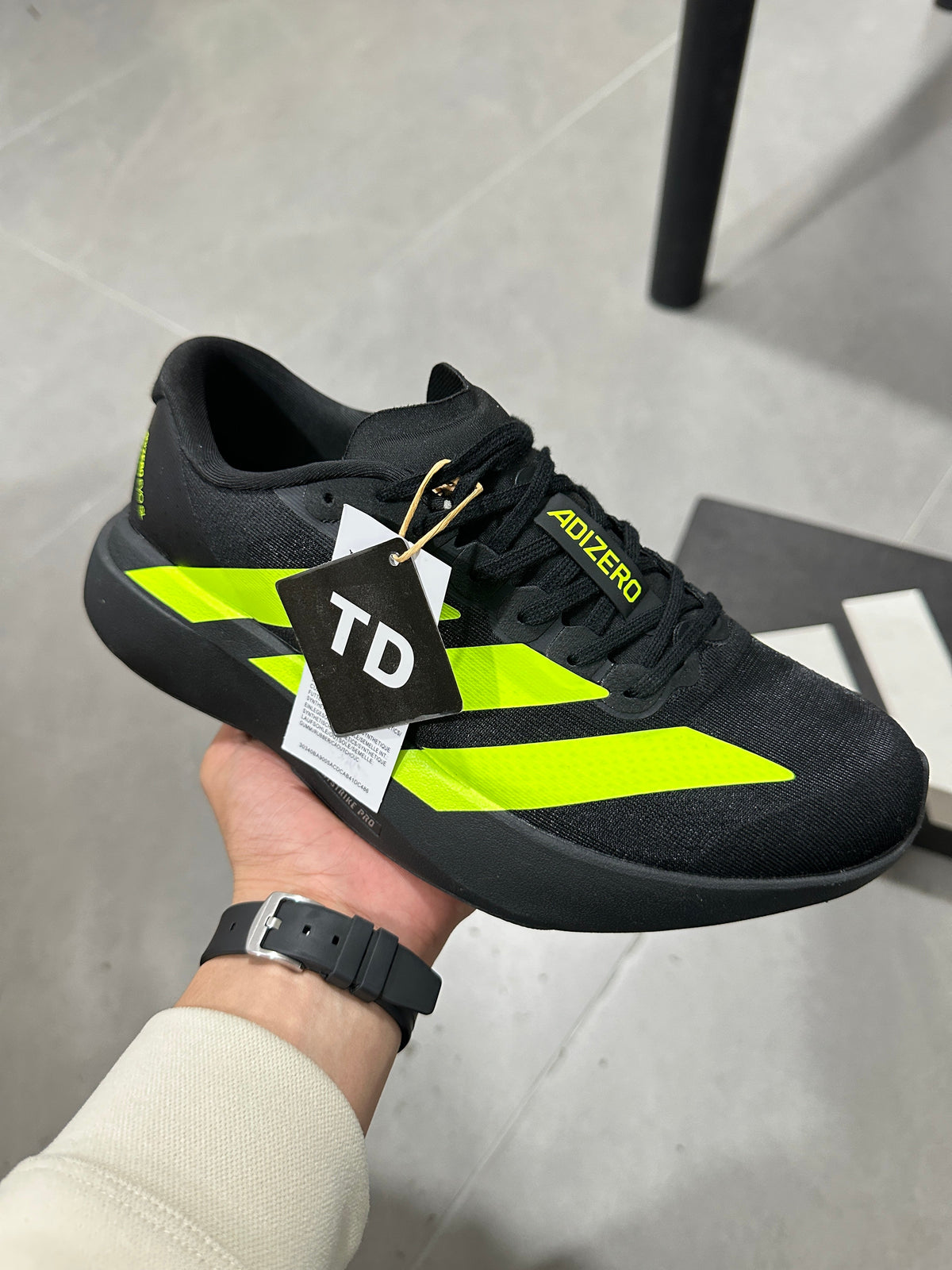 Adidas Adizero Running Shoes in Black and Volt Green JS3420 - product image from the listing.