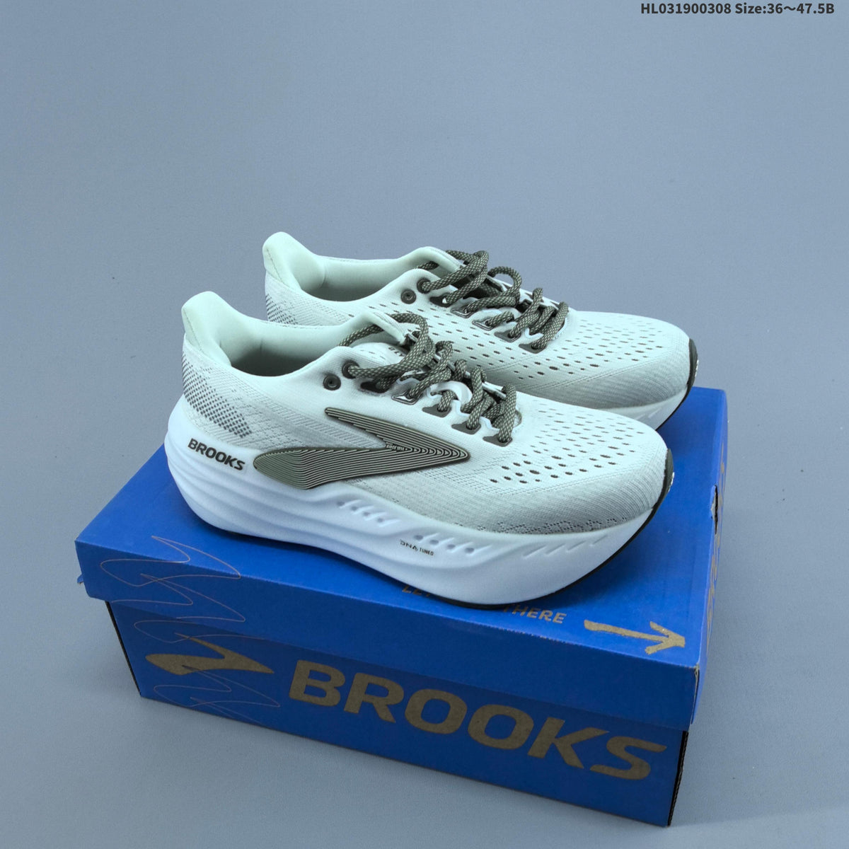 White and Grey Brooks Glycerin Max Running Shoes - product image from the listing.