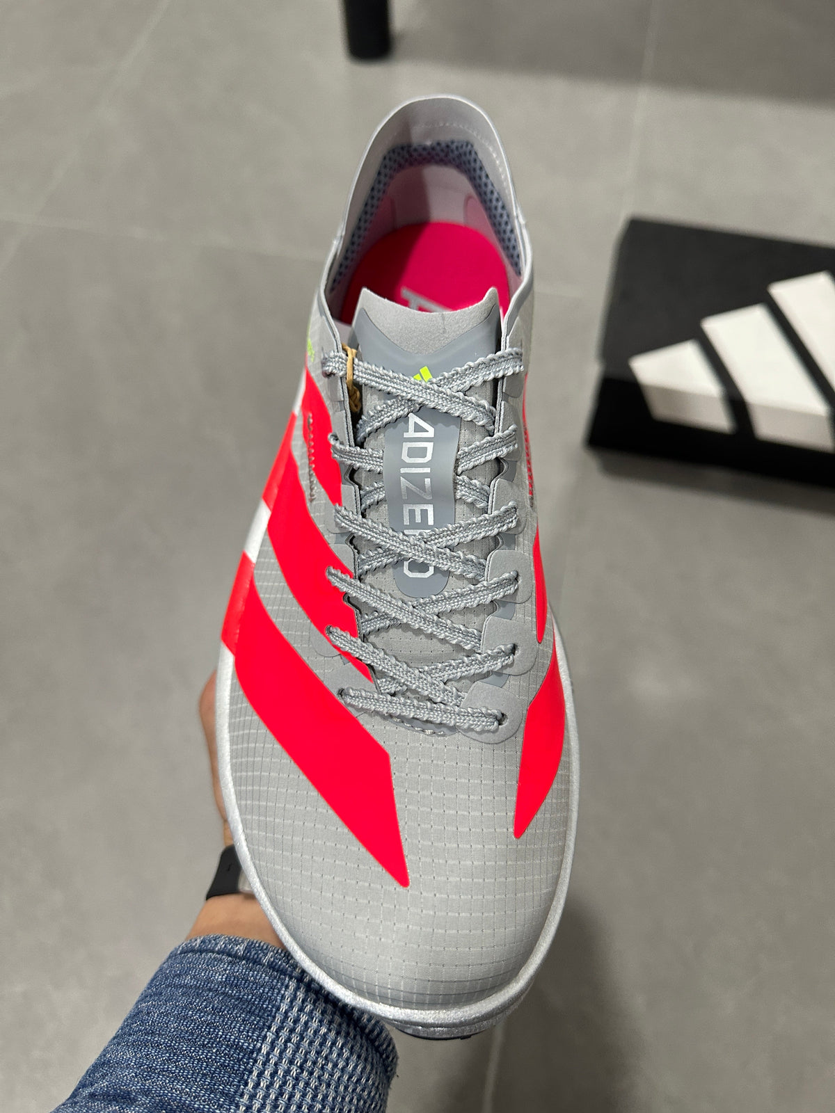 adidas Adizero Adios Pro 5 Running Shoes in Grey Red - product image from the listing.
