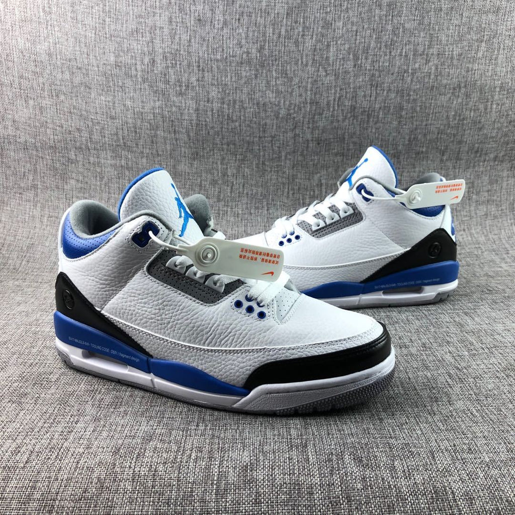 Fragment x Air Jordan 3 Sneakers in White Blue CT8532-040 - product image from the listing.