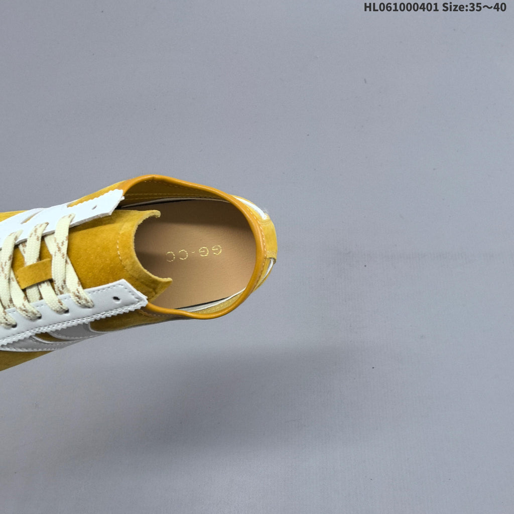 Women's GG Yellow and White Suede-Style Lace-Up Sneakers - product image from the listing.