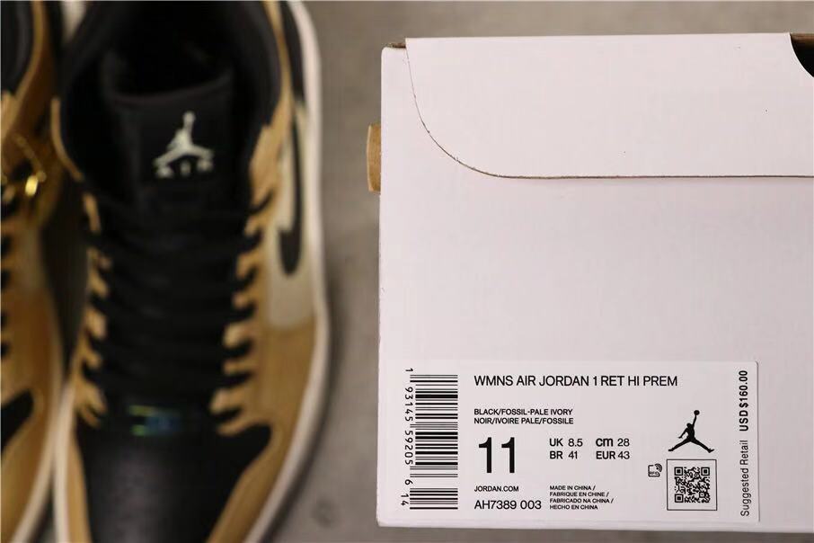 Air Jordan 1 High Premium Black Fossil Sneakers in Pale Ivory - product image from the listing.