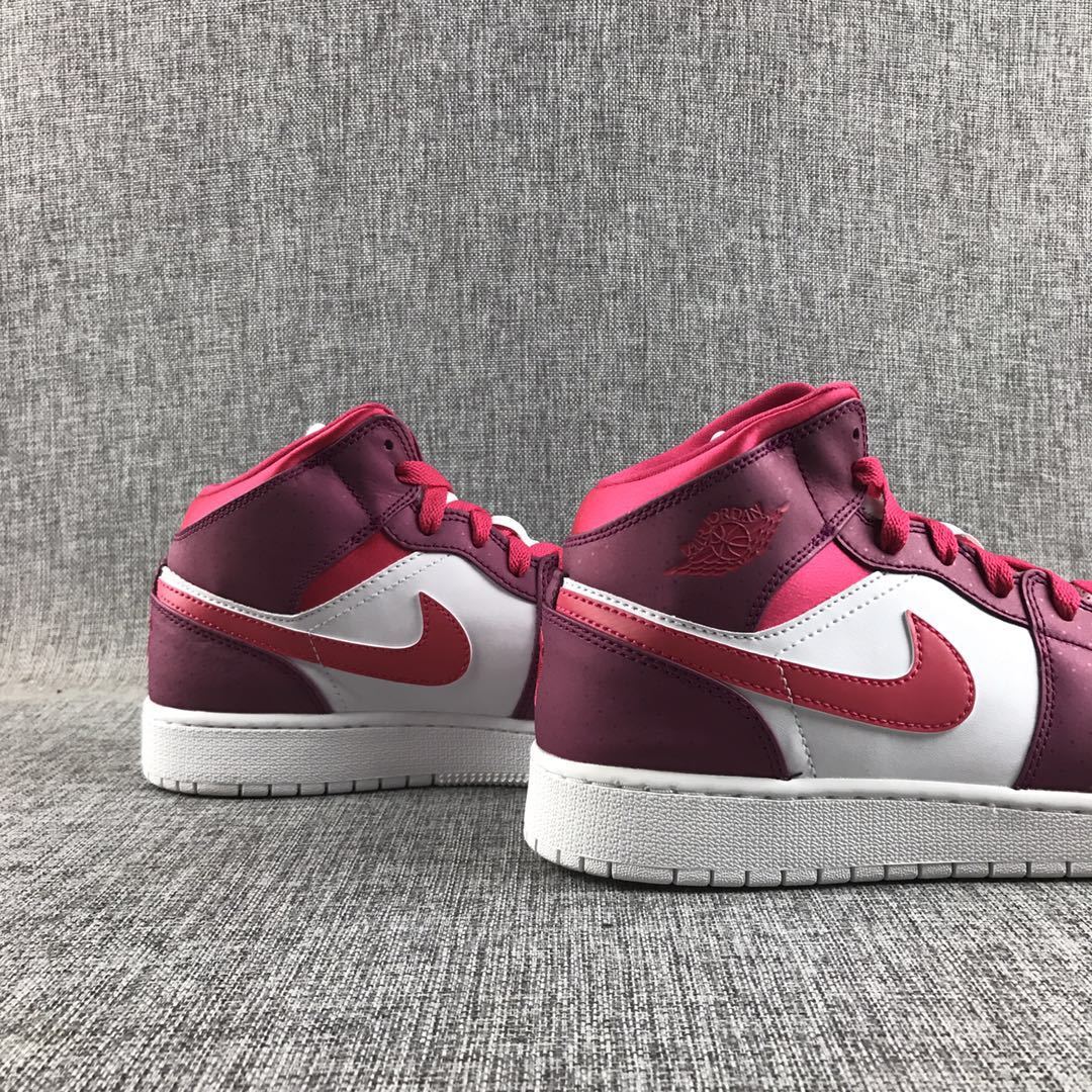 Air Jordan 1 High Sneakers in White, in Pink and Burgundy - product image from the listing.