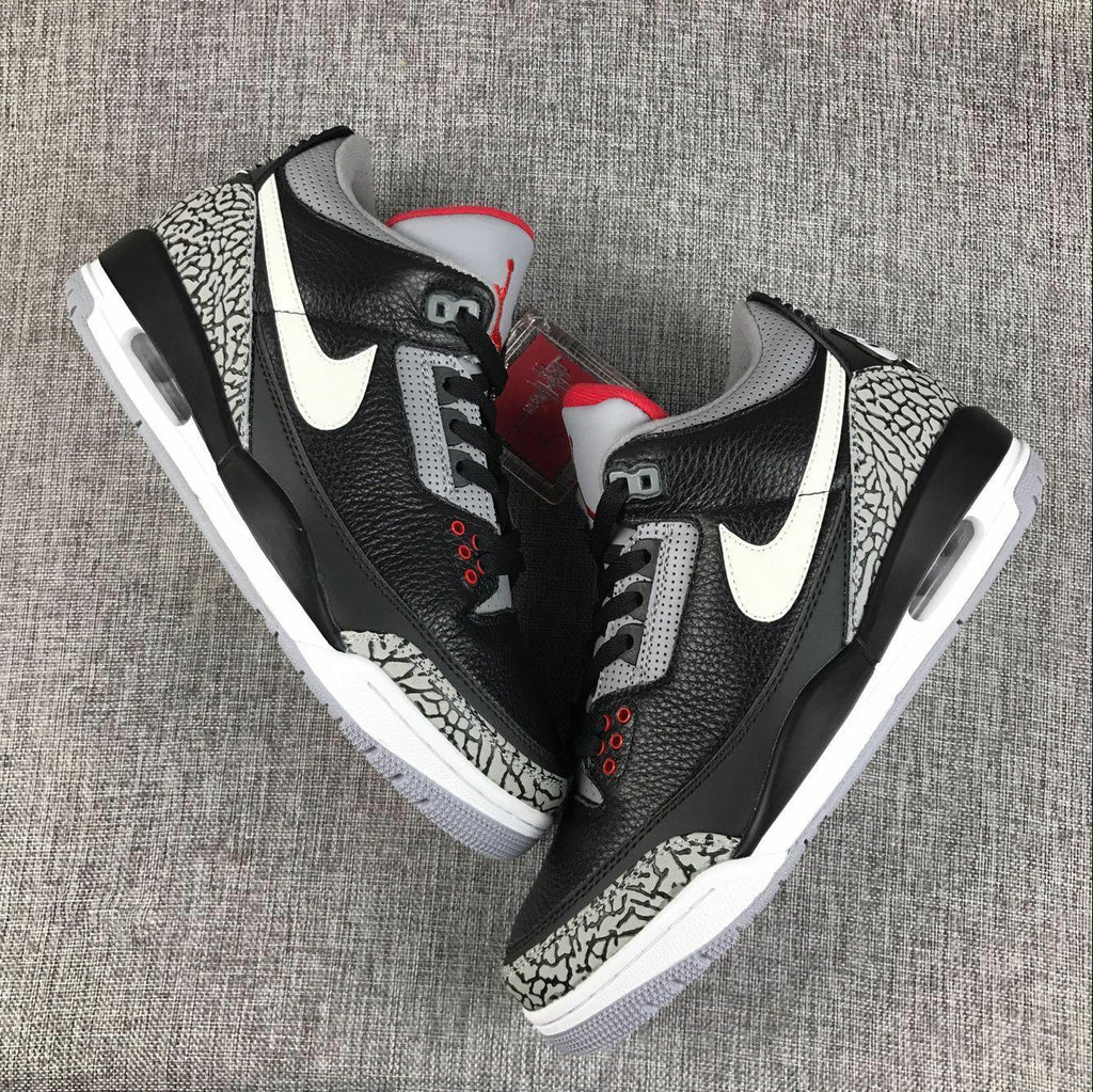 Air Jordan 3 Retro Black Cement Sneakers, in Black and Grey - product image from the listing.