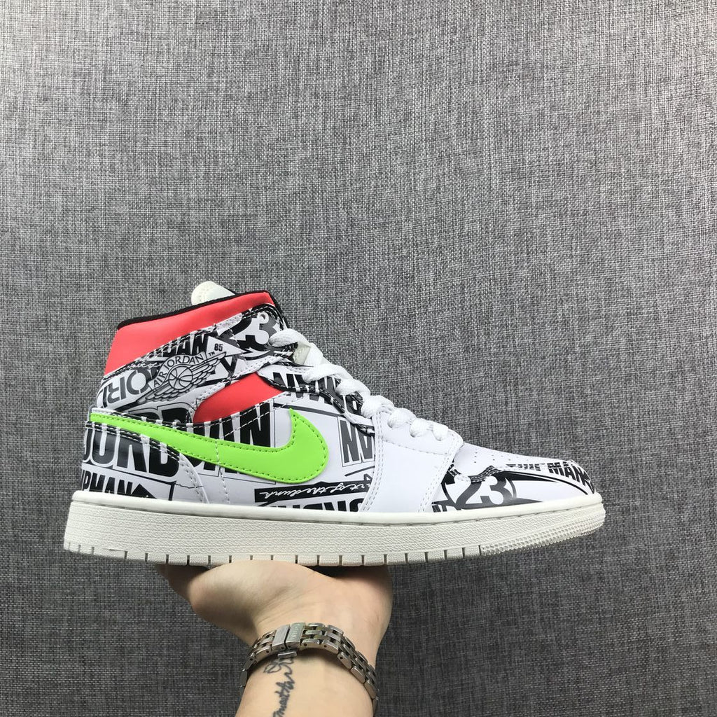 Air Jordan 1 Mid Graphic Sneakers Black White - product image from the listing.