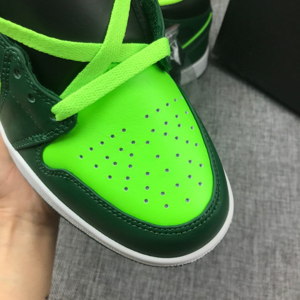 Air Jordan 1 Mid Fluorescent Sneakers in Green 554724-330 - product image from the listing.