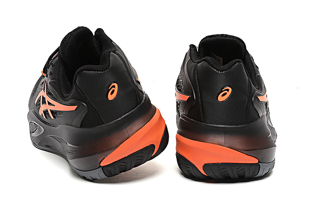 ASICS Gel-Resolution Black and Orange Tennis Footwear - product image from the listing.