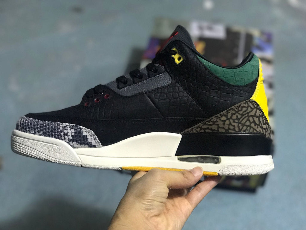 Air Jordan 3 Retro SE Sneakers Black Green Yellow - product image from the listing.