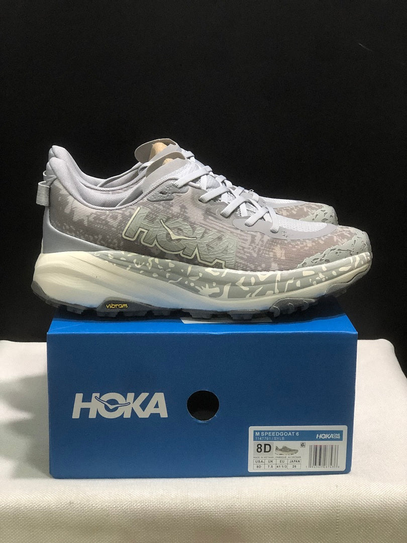 Gray HOKA Speedgoat 6 Trail Running Shoes - product image from the listing.