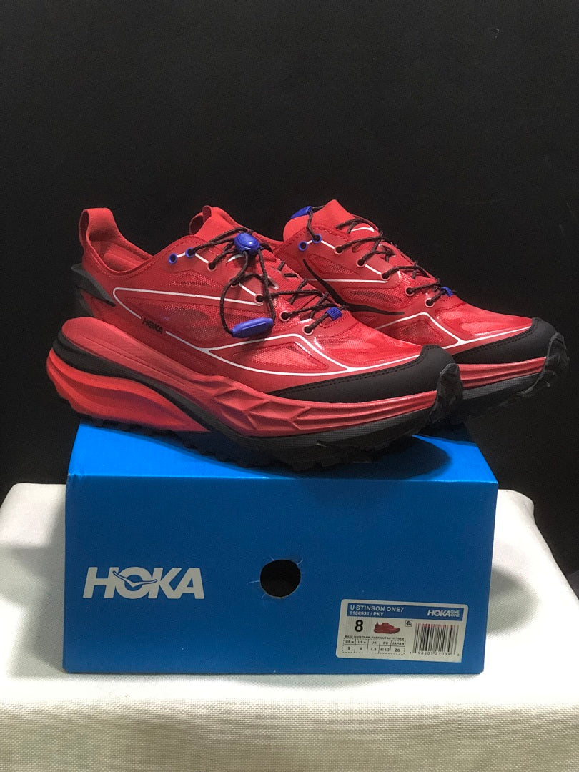 Red HOKA Stinson One 7 Trail Sneakers - product image from the listing.