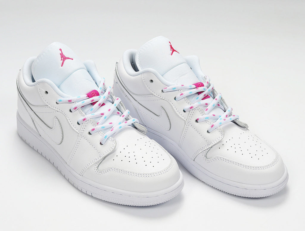 Air Jordan 1 Low White Pink Sneakers 554723-102 - product image from the listing.