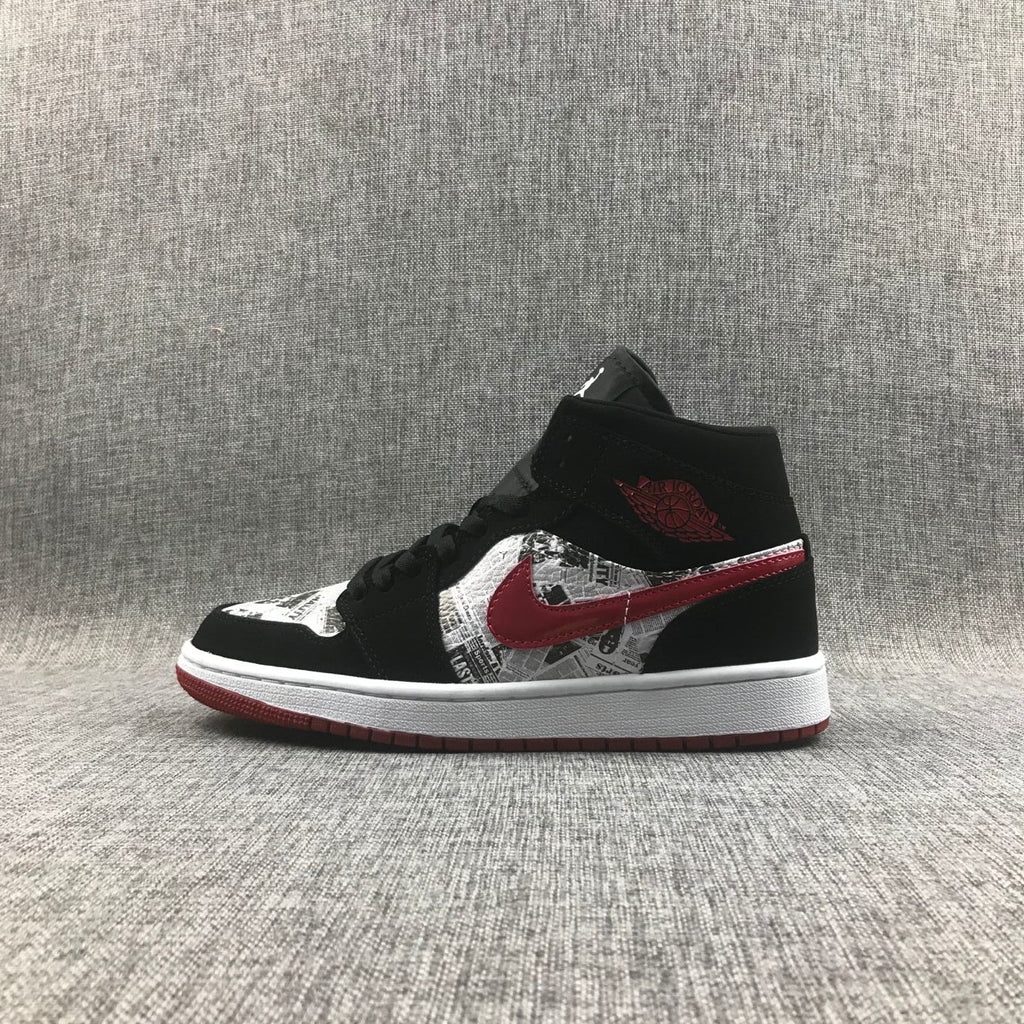 Air Jordan 1 Mid Sneakers in Black Red 852542-061 - product image from the listing.