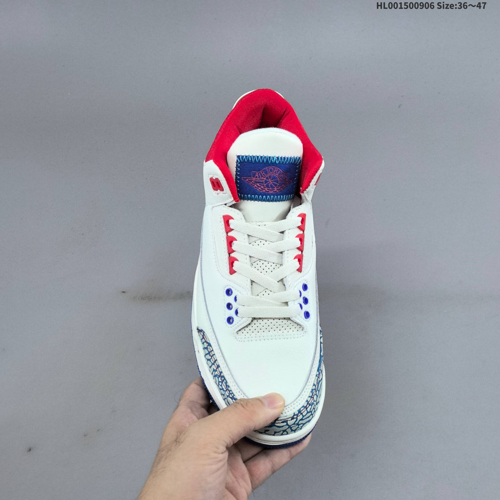 Air Jordan 3 Retro Chalk Track Sneakers in Red White Blue - product image from the listing.