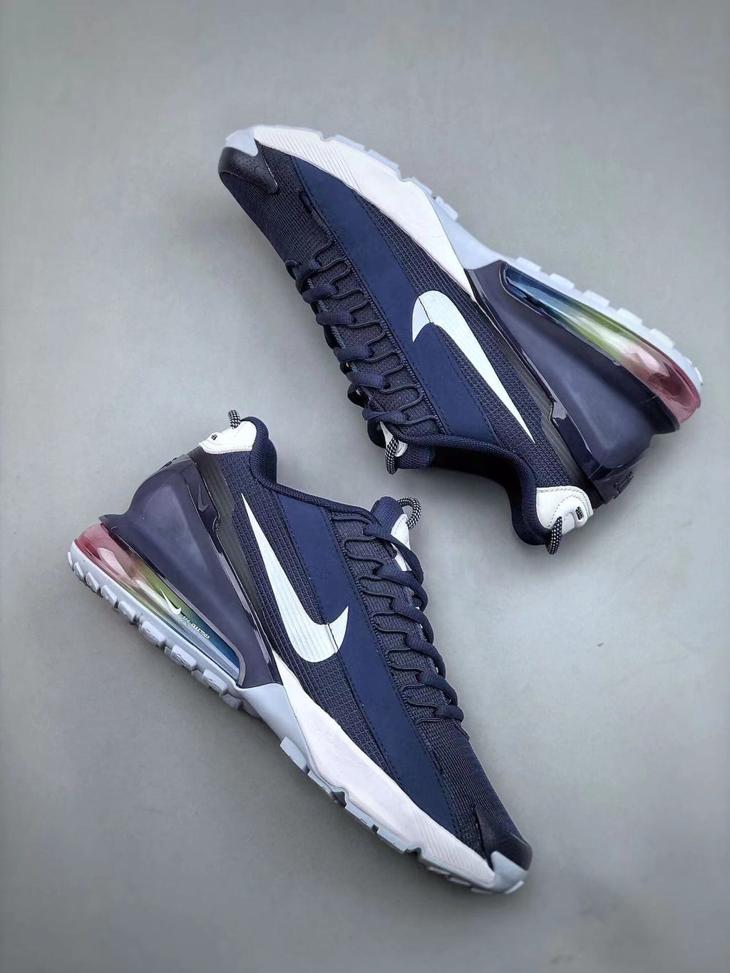 Navy and White Nike Air Max 270 React Sneakers - product image from the listing.
