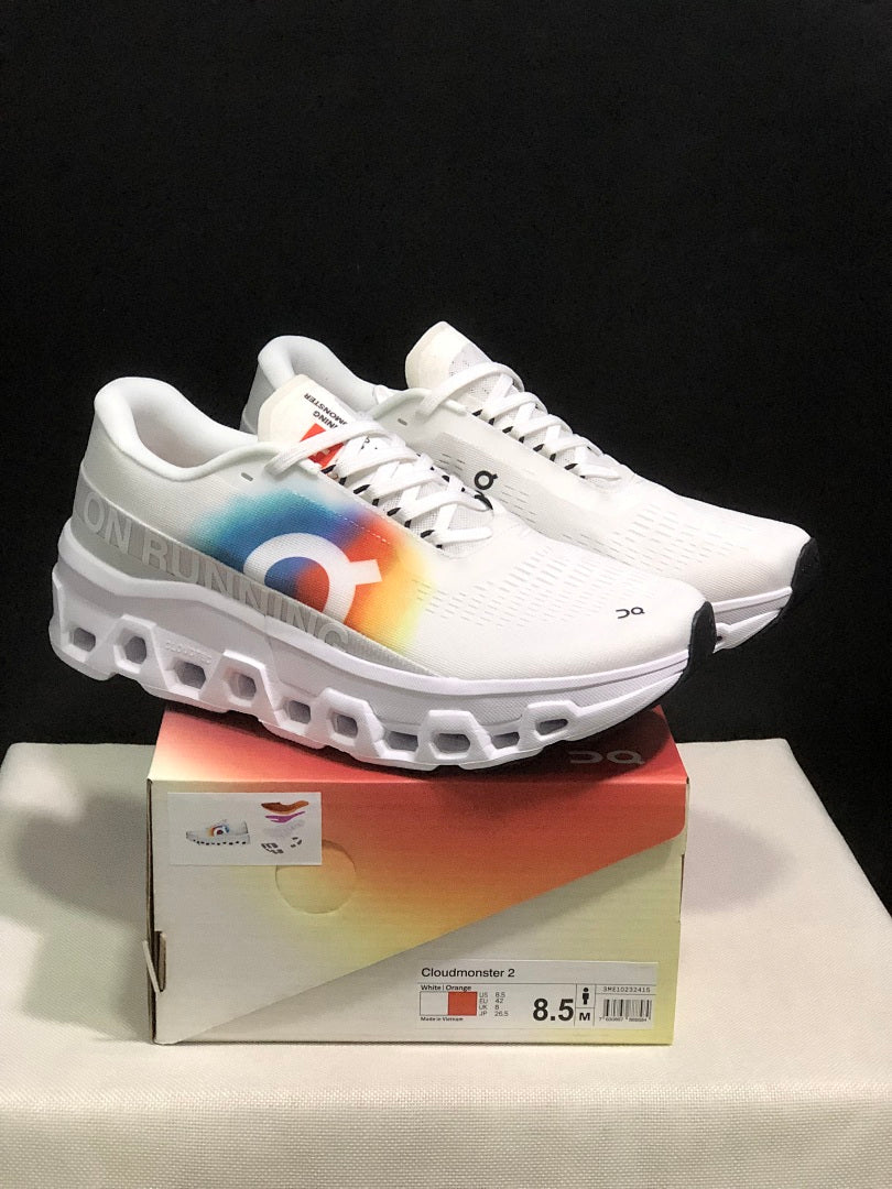 On Cloudmonster 2 White Rainbow Shoes for Running - product image from the listing.