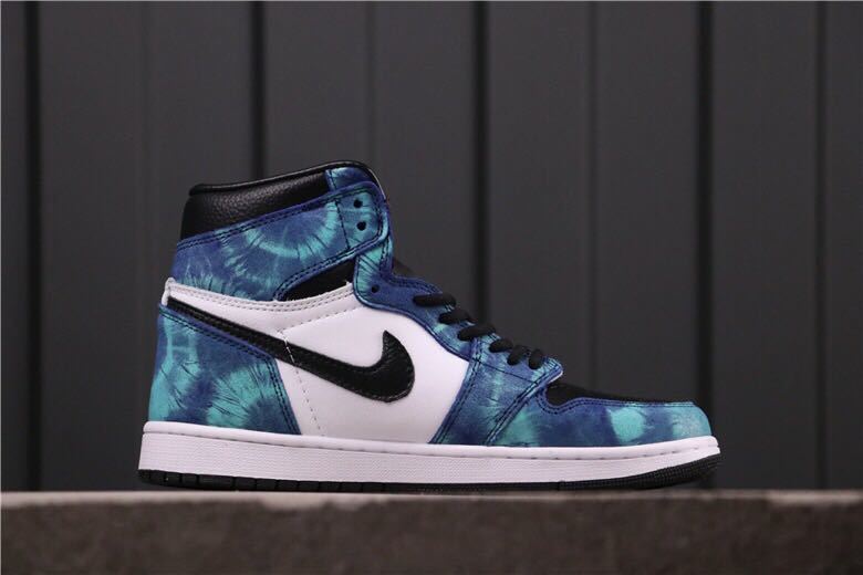 Air Jordan 1 High Tie-Dye Sneakers in Blue Black White - product image from the listing.