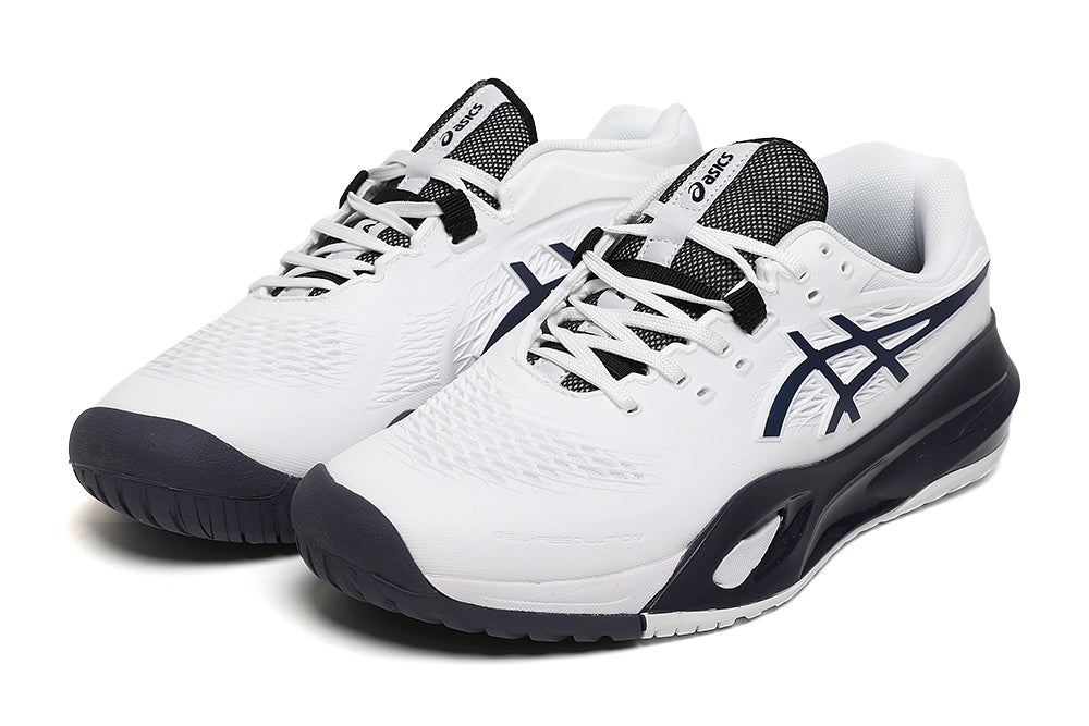 ASICS Gel-Resolution White and Navy Tennis Footwear - product image from the listing.