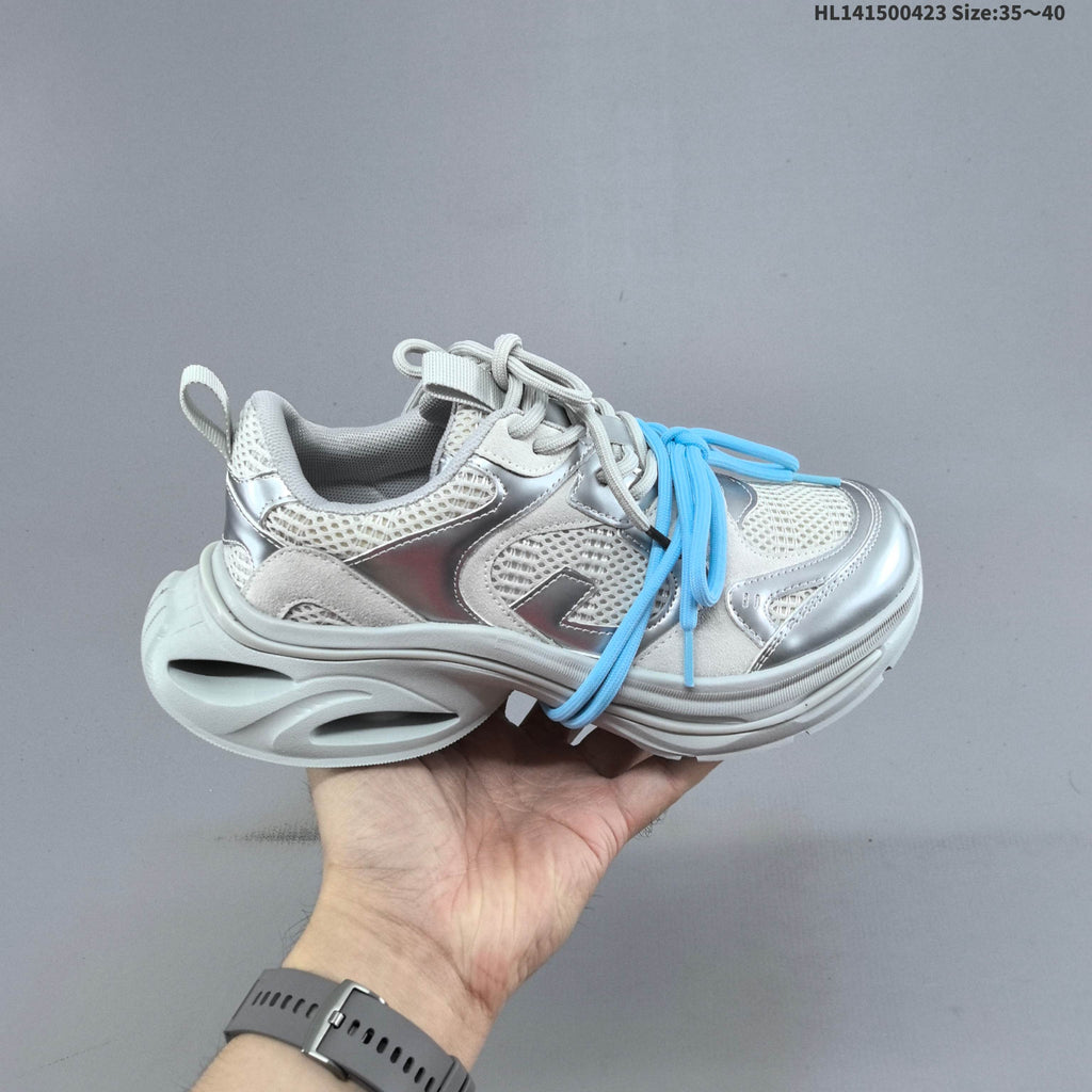 GG-CC Retro Low-Top Sneakers, Chunky Sole, in White and Silver - product image from the listing.