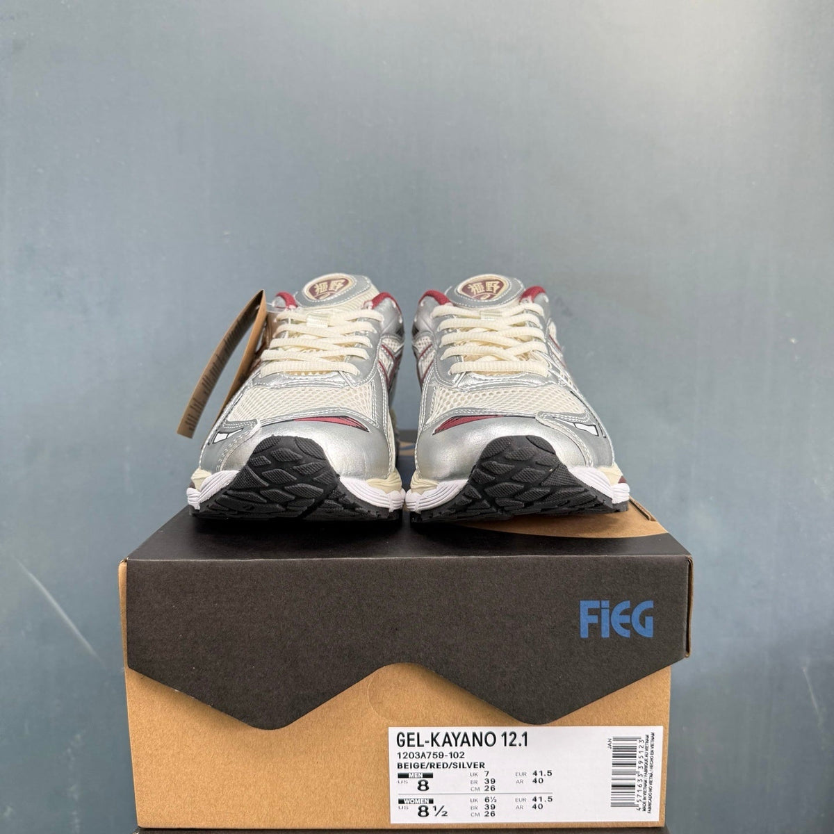 ASICS GEL-KAYANO 12.1 Sneakers in Beige Red Silver 1203A759-102 - product image from the listing.