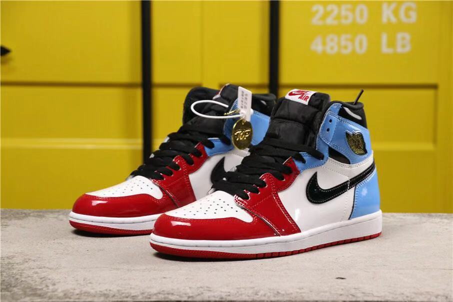 Air Jordan 1 Fearless High-Top Sneakers in Red, in White and Blue - product image from the listing.