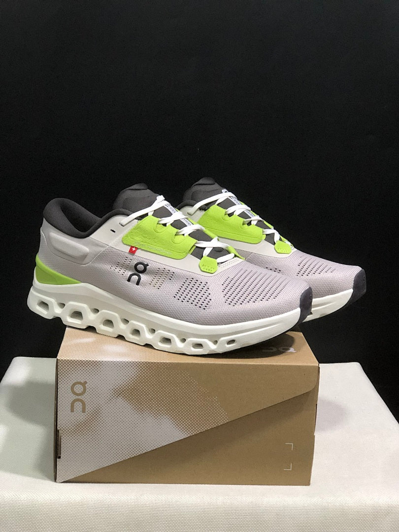 On Cloudstratus 3 Running Shoes, in White Grey Green - product image from the listing.