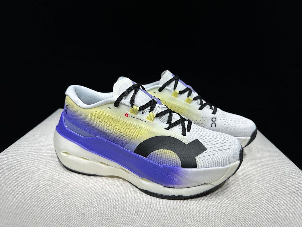 On Cloudboom Max Running Shoes, in White Yellow Purple - product image from the listing.