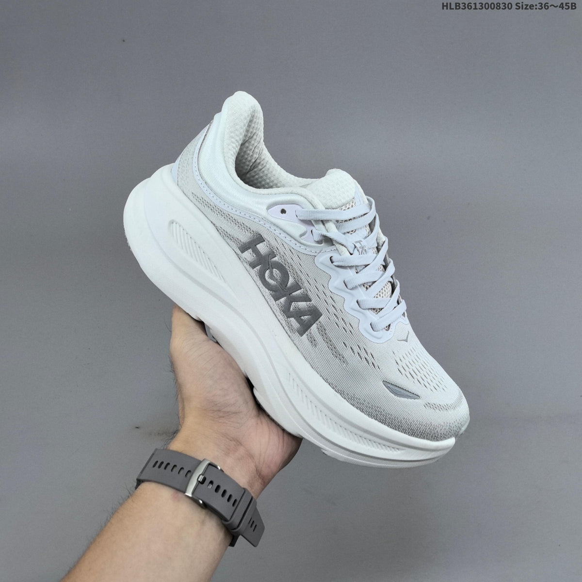 HOKA Bondi 9 Low-Top Shoes for Running, White, Style 1162012 - product image from the listing.