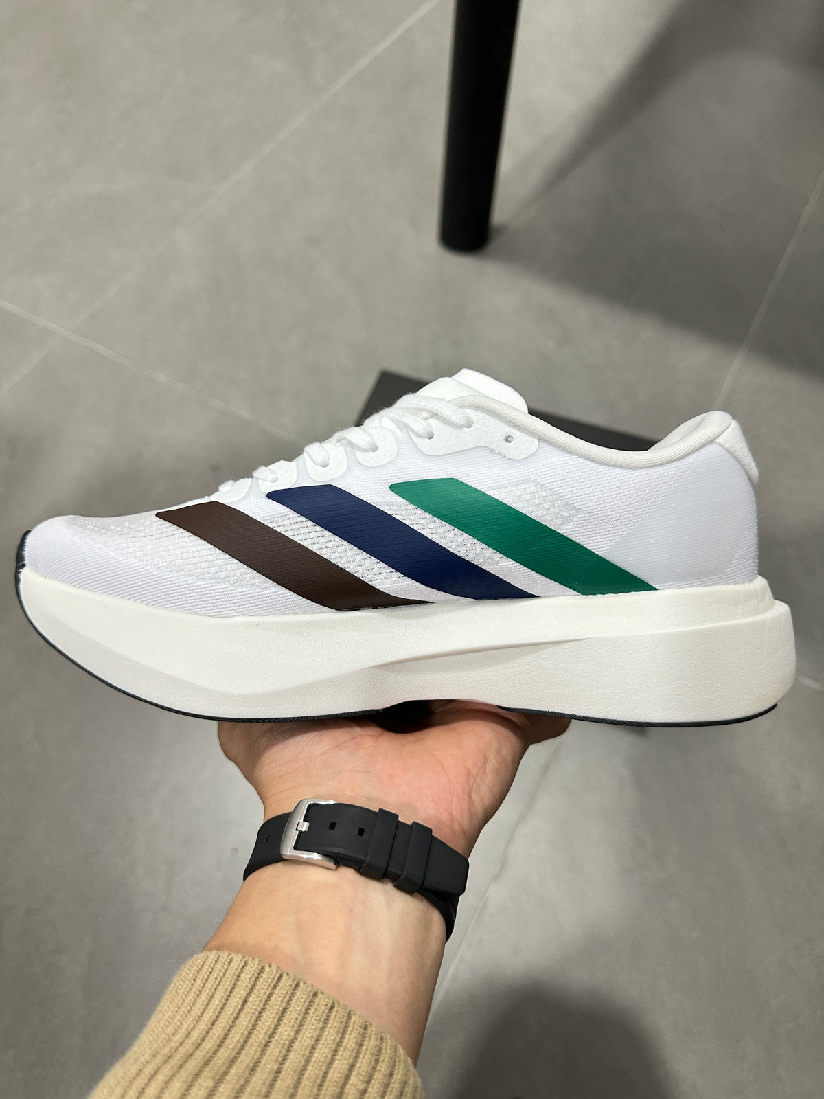 adidas Adizero Lightstrike Pro Running Shoes in White Green Navy - product image from the listing.