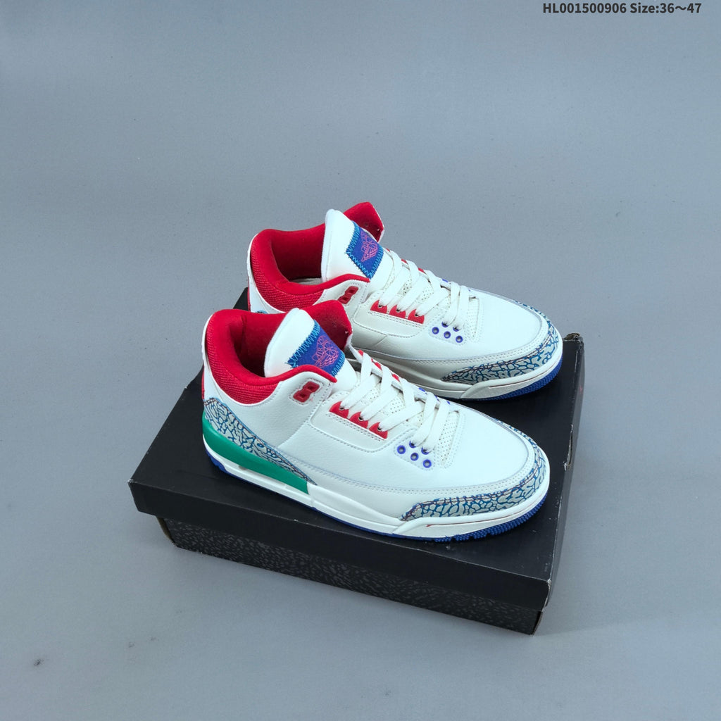 Air Jordan 3 Retro Chalk Track Sneakers in Red White Blue - product image from the listing.