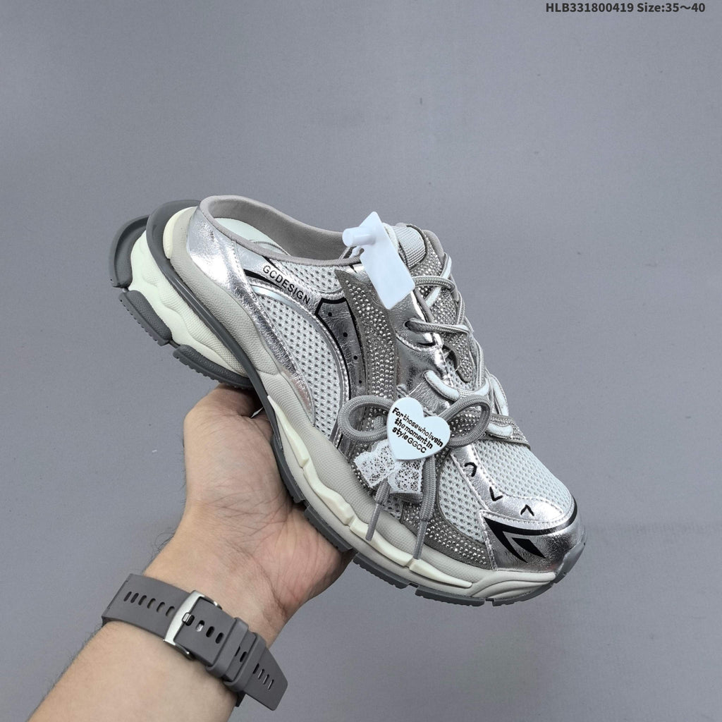 GCDS Silver Lace-Detail Backless Trainers - product image from the listing.