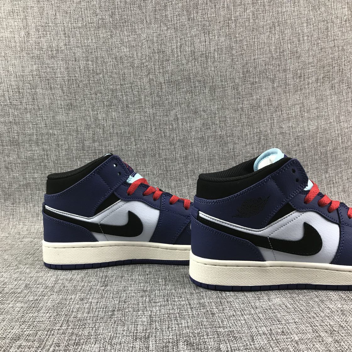 Air Jordan 1 Mid White, Sneakers in Black and Purple - product image from the listing.
