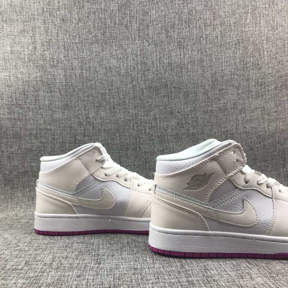 Jordan 1 Mid Grey White Fuchsia High-Cut Sneakers - product image from the listing.