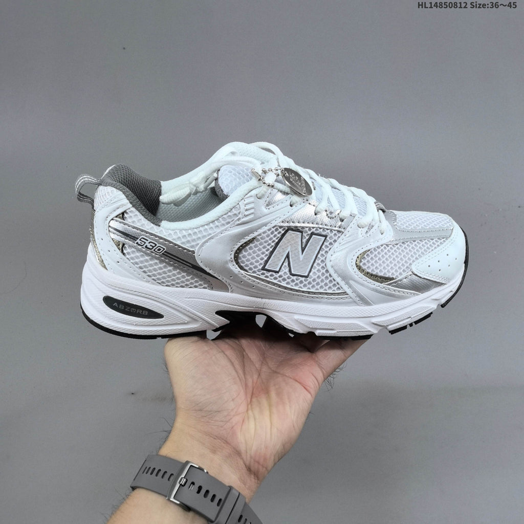 New Balance MR530AD Retro Mesh Sneakers in White Silver - product image from the listing.
