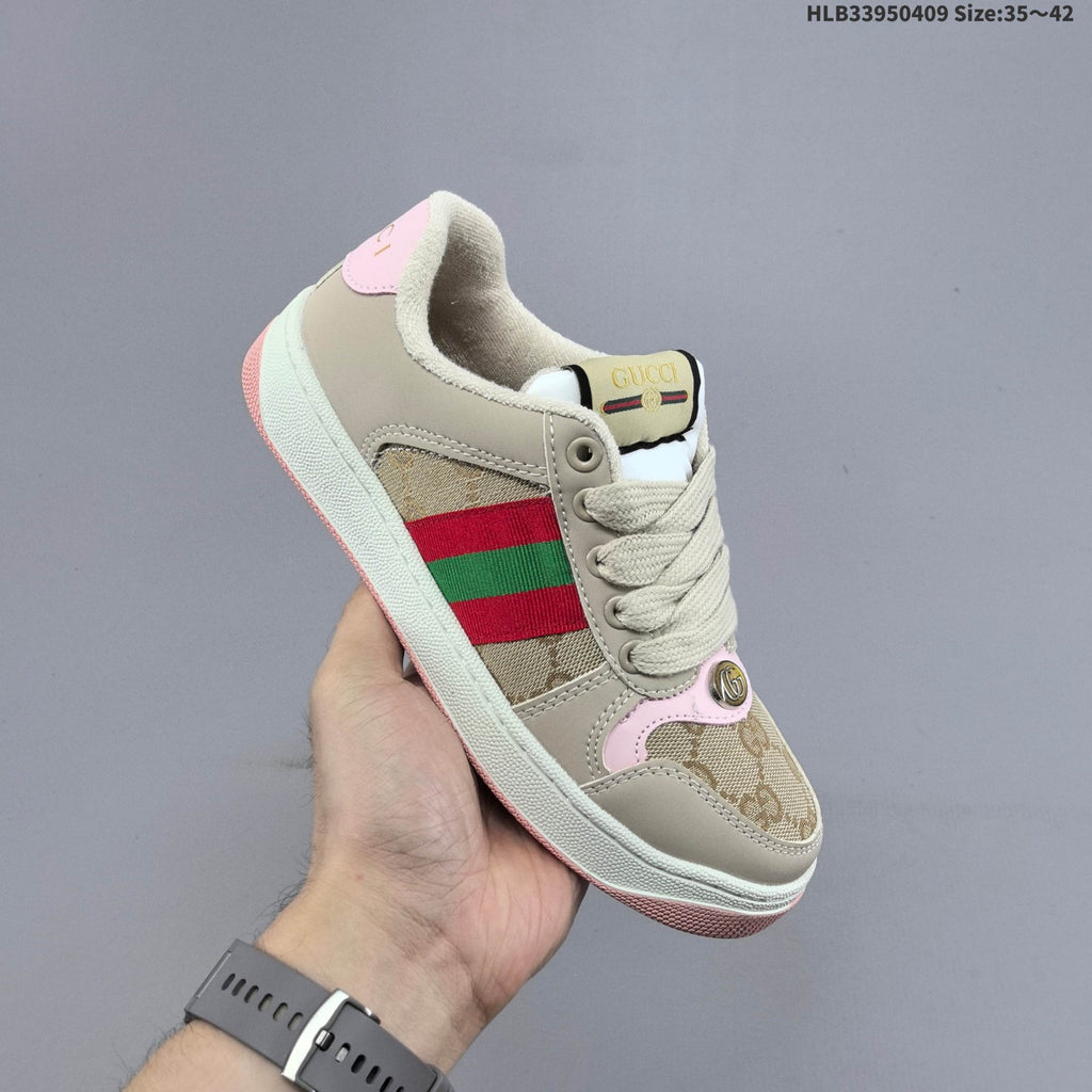 Beige and Pink Gucci Screener Low-Top Sneakers - product image from the listing.