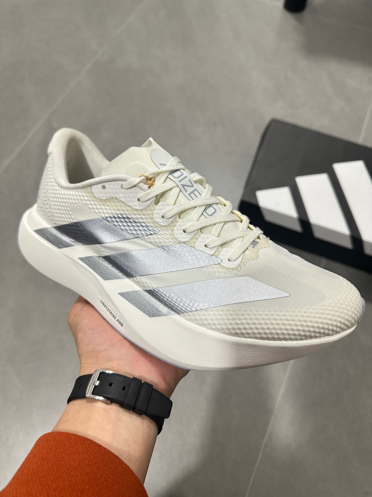 adidas Adizero JR2028 Running Shoes in White Silver - product image from the listing.