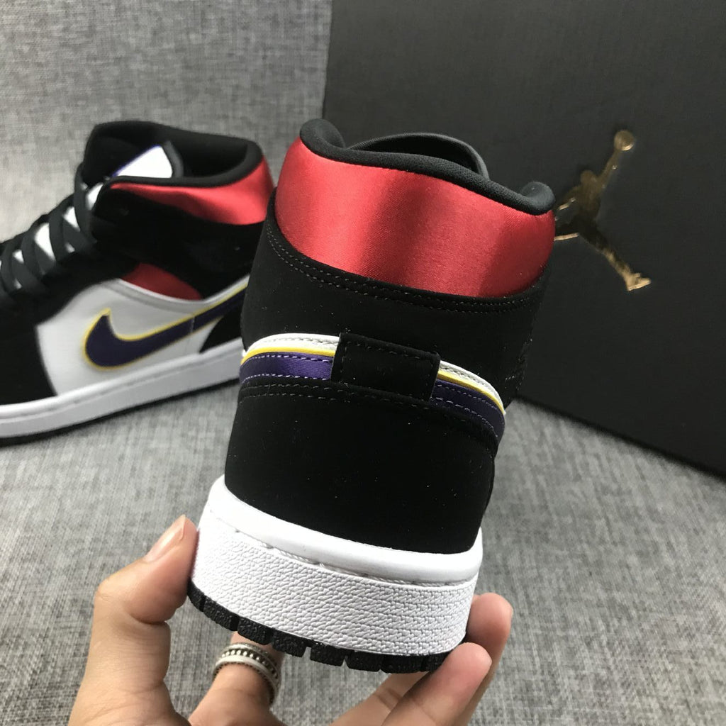 Air Jordan 1 Mid SE Sneakers in Black Purple Yellow 852542-005 - product image from the listing.
