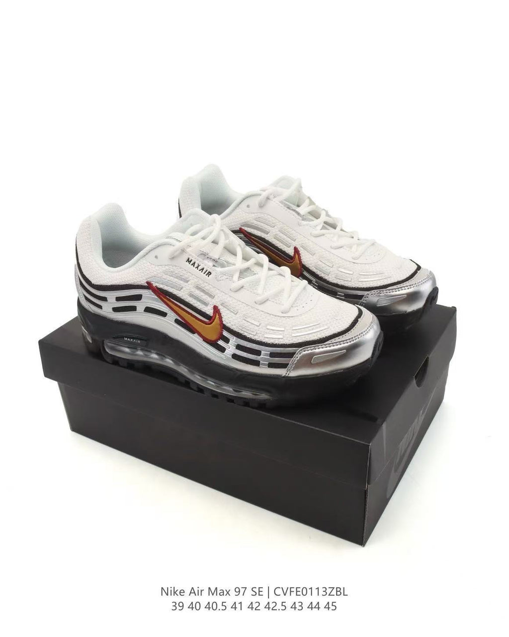 Nike Air Max 97 SE Sneakers in White Silver Gold CVFF013ZBL - product image from the listing.