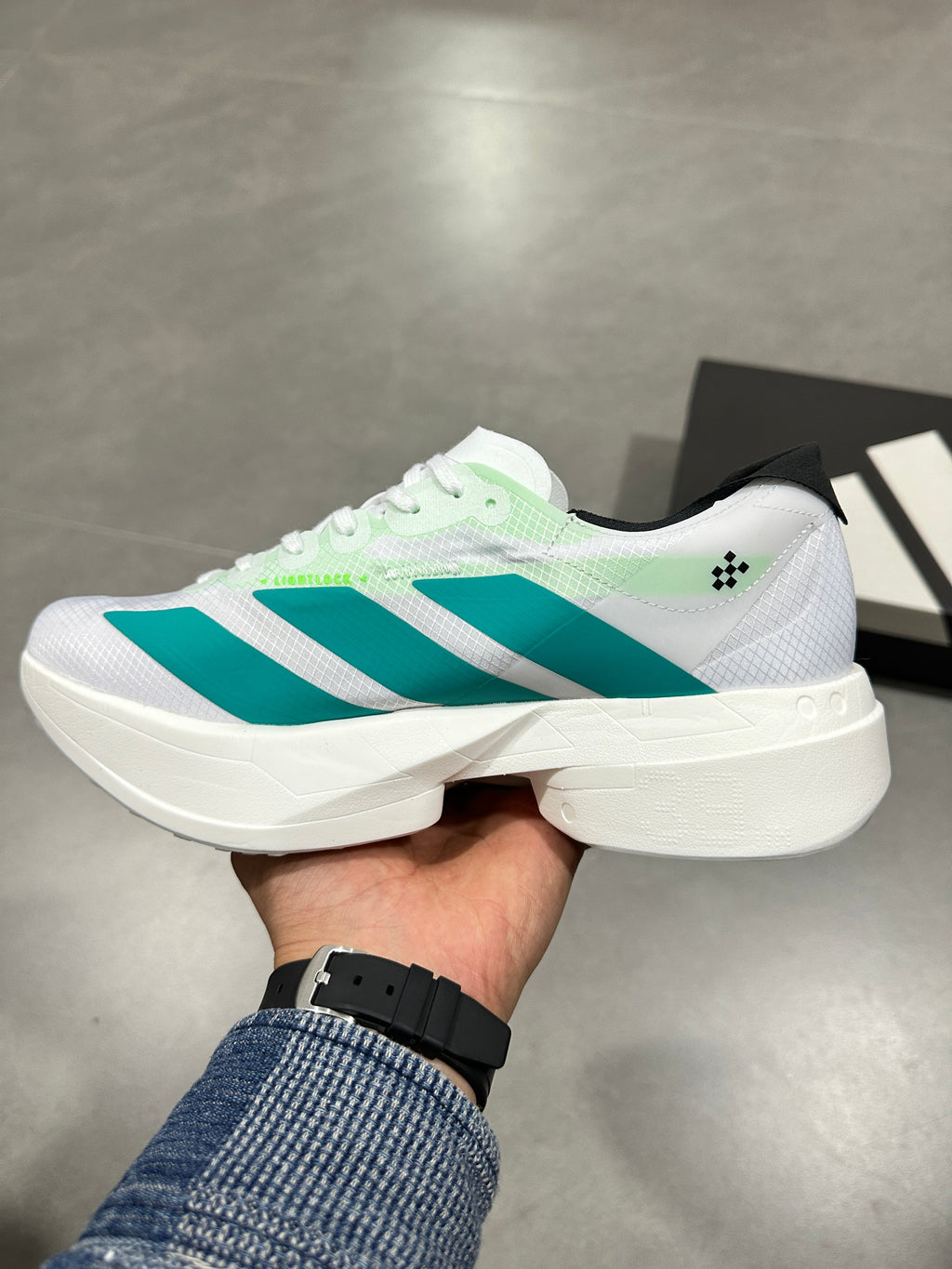 Adidas Adizero Lightstrike Pro Running Shoes in White Teal - product image from the listing.