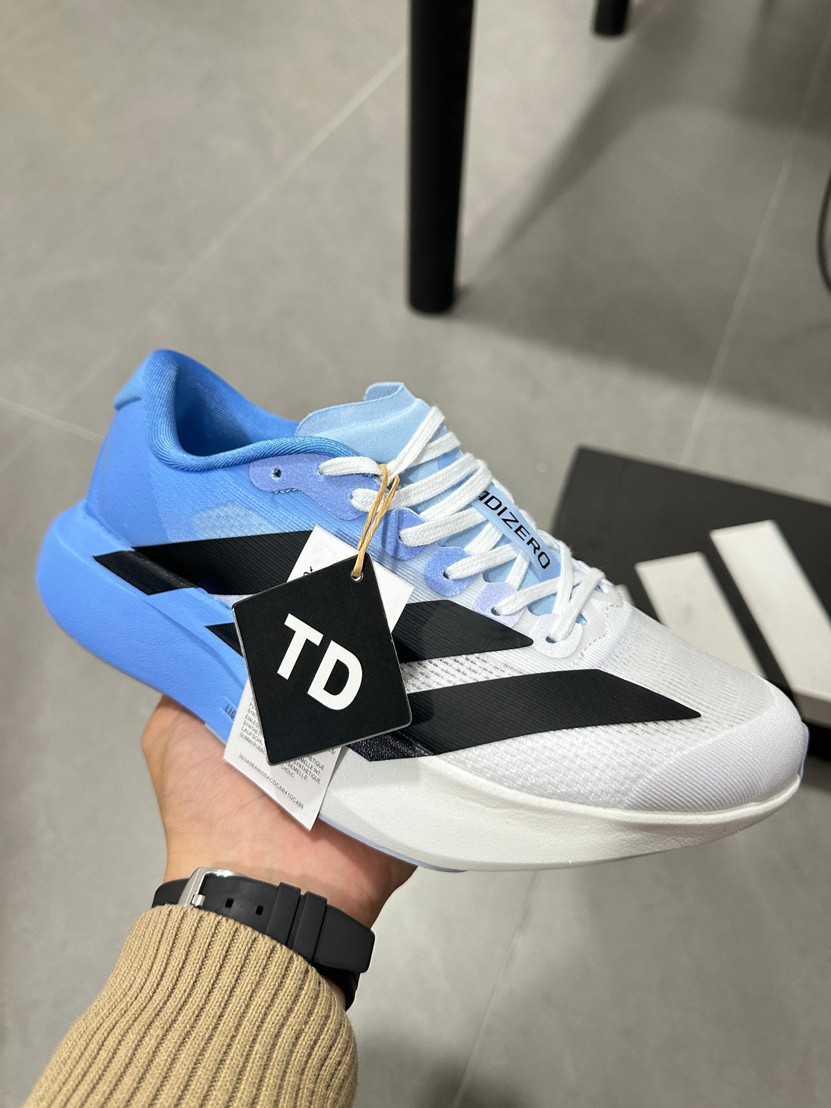 adidas Adizero JH6205 Running Shoes in White Blue - product image from the listing.