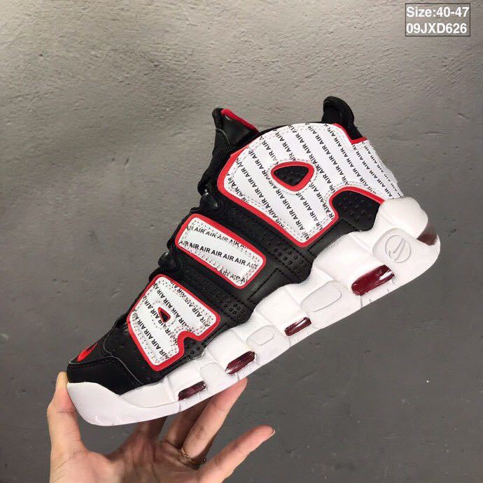 Nike Air More Uptempo Sneakers in Black Red White - product image from the listing.