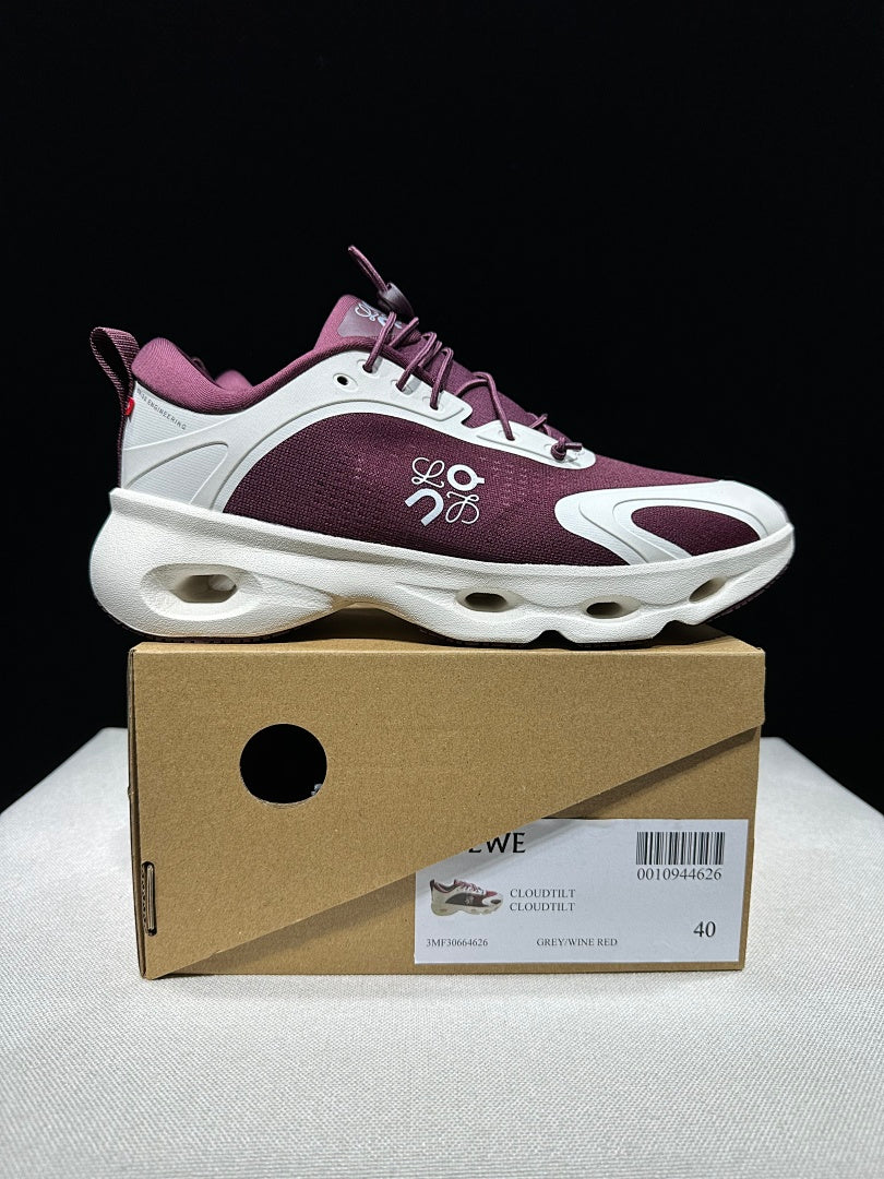 On x LOEWE Cloudventure 3.0 Sneakers, White and Wine in Red - product image from the listing.