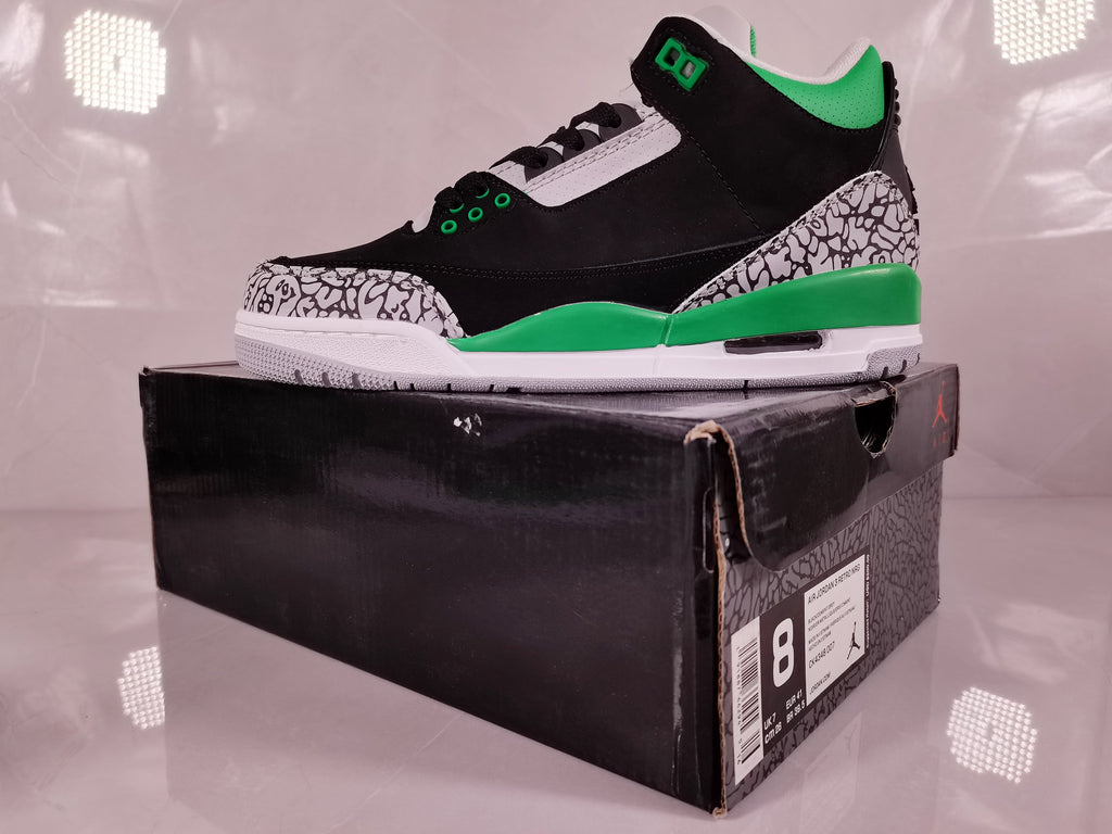 Black Green Elephant Print Sneakers - Jordan 3 - product image from the listing.
