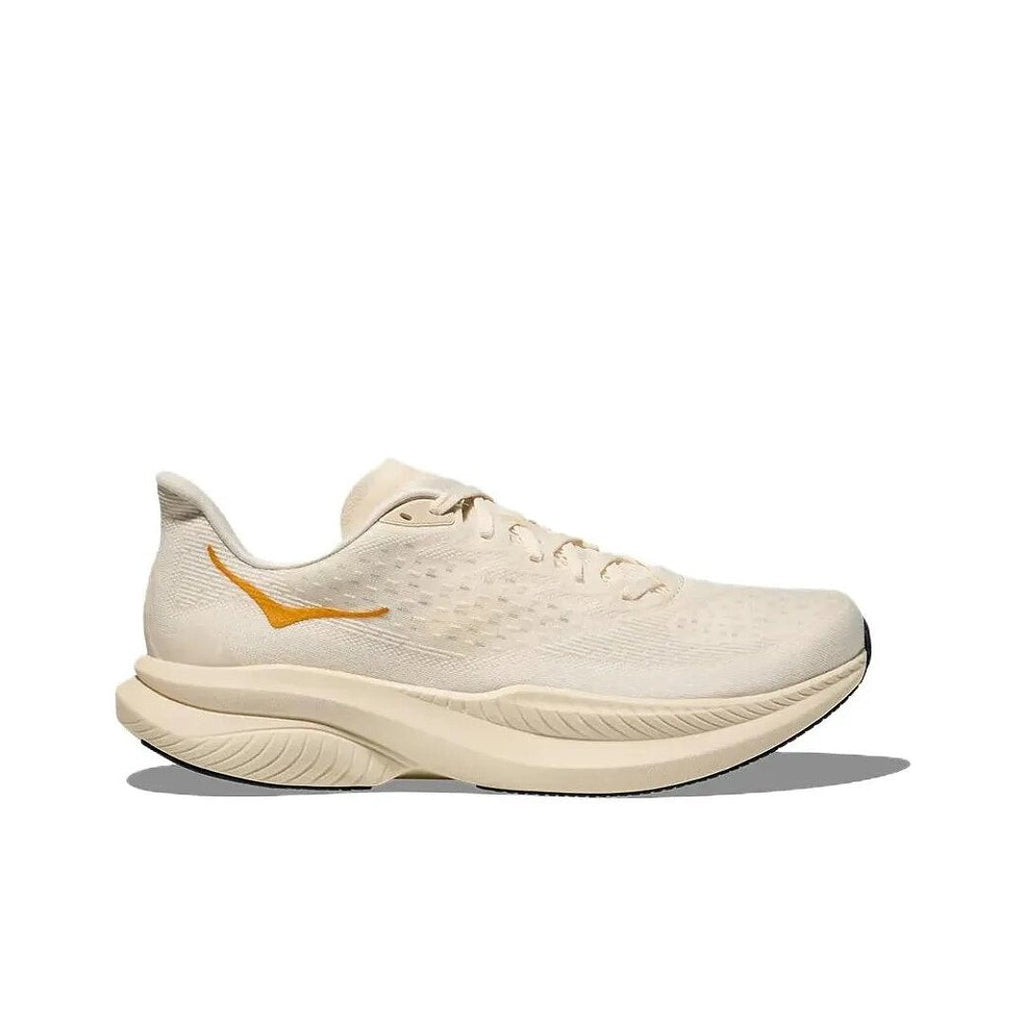Cream and Gold HOKA Mach 6 Road Running Shoes - product image from the listing.