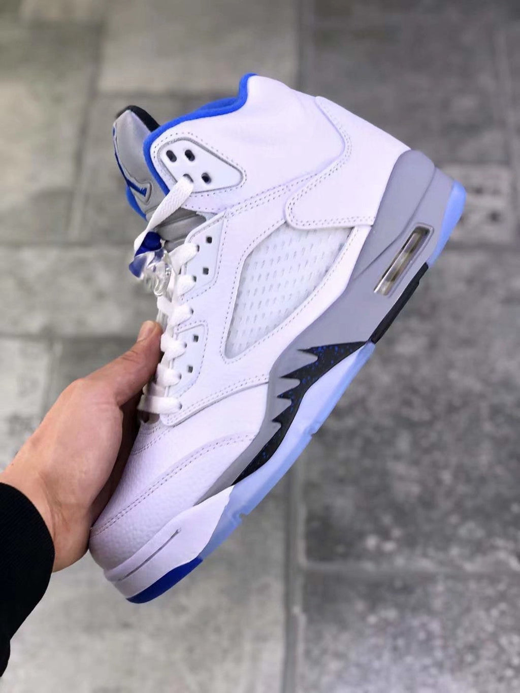 Air Jordan 5 Stealth 2.0 Sneakers in White Blue 440888-140 - product image from the listing.