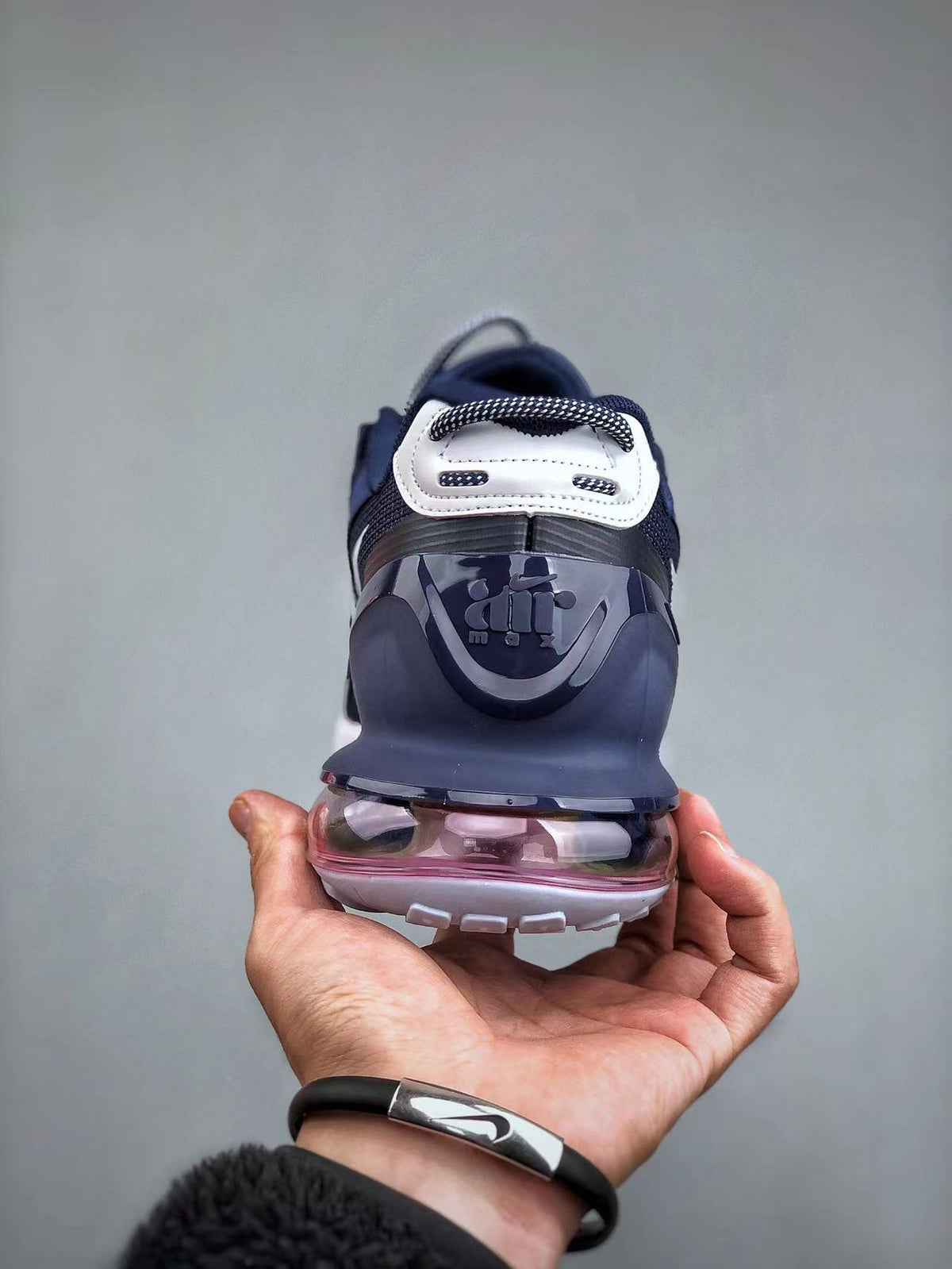Navy and White Nike Air Max 270 React Sneakers - product image from the listing.