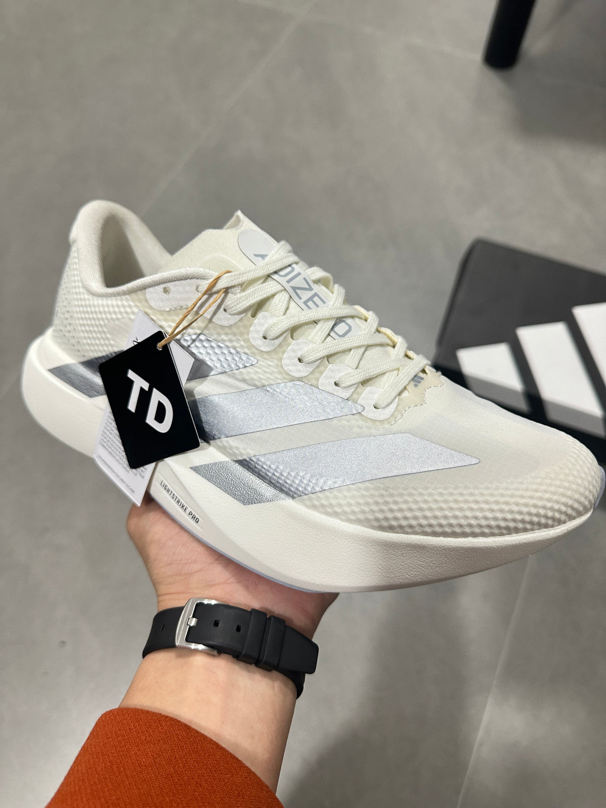 adidas Adizero JR2028 Running Shoes in White Silver - product image from the listing.