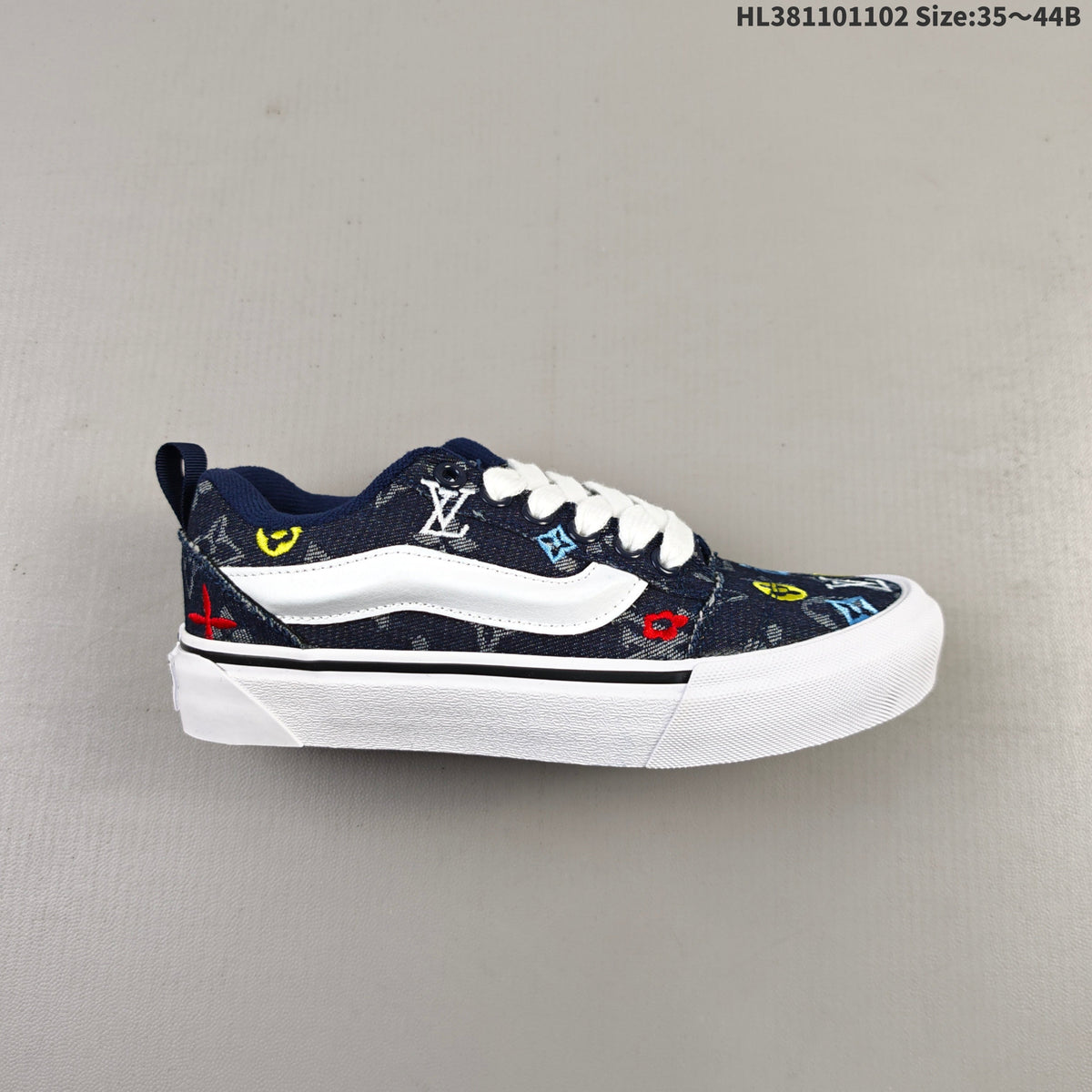 Vans Knu Skool Low-Top Sneakers in Navy Monogram in Denim - product image from the listing.