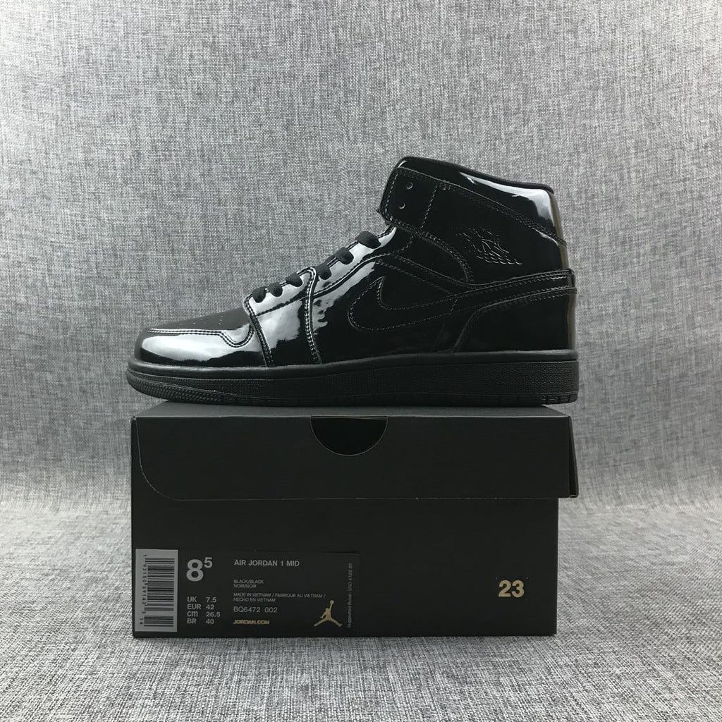 Black Patent Sneakers - Air Jordan 1 Mid BQ6472-002 - product image from the listing.